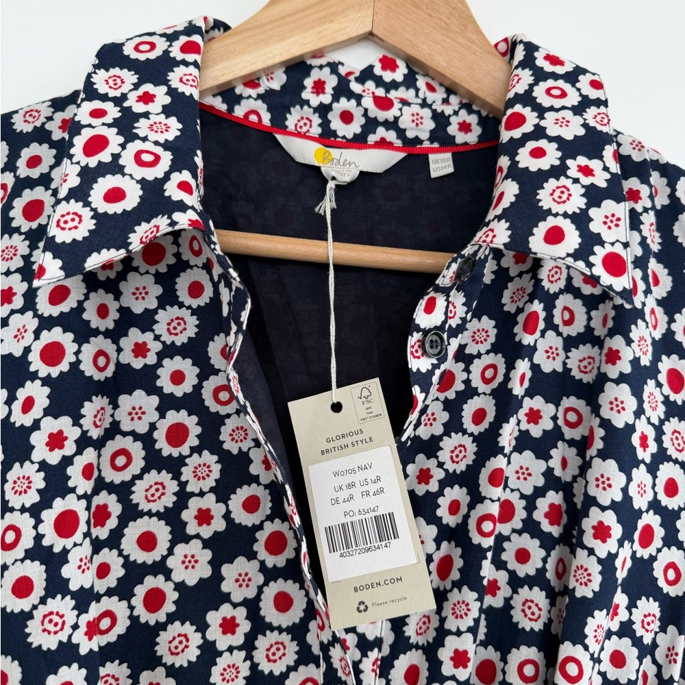 BODEN Kitty Midi Shirt Dress in Blue/Red - Size US 14R - NWT NEW - Picture 6 of 10